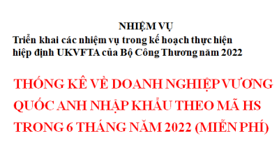 THỐNG KÊ VỀ DOANH NGHIỆP VƯƠNG QUỐC ANH NHẬP KHẨU THEO MÃ HS TRONG 6 THÁNG NĂM 2022 (MIỄN PHÍ)