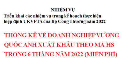 THỐNG KÊ VỀ DOANH NGHIỆP VƯƠNG QUỐC ANH XUẤT KHẨU THEO MÃ HS TRONG 6 THÁNG NĂM 2022 (MIỄN PHÍ)