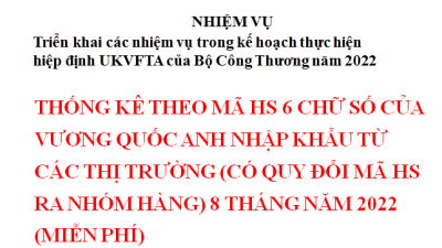 THỐNG KÊ THEO MÃ HS 6 CHỮ SỐ CỦA VƯƠNG QUỐC ANH NHẬP KHẨU TỪ CÁC THỊ TRƯỜNG (CÓ QUY ĐỔI MÃ HS RA NHÓM HÀNG) 8 THÁNG NĂM 2022 (MIỄN PHÍ)