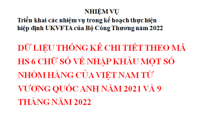 Dữ liệu thống kê chi tiết theo mã HS 6 chữ số về nhập khẩu một số nhóm hàng của việt nam từ vương quốc anh năm 2021 và 9 tháng năm 2022 (miễn phí)